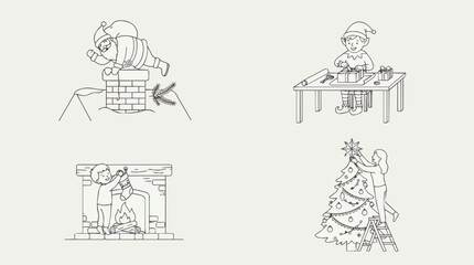 Fototapeta premium Santa and Elves Christmas Preparation Vector Illustration