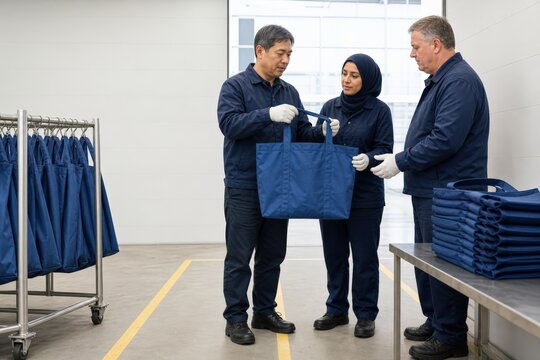 Reusable Packaging Wash Facility - three adults handing off inspected tote