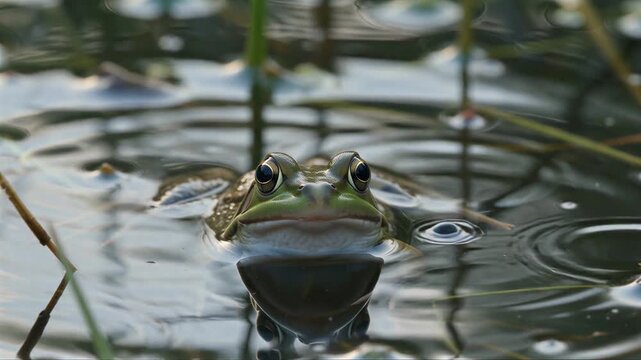 Frog Emerging from Water with Ripples