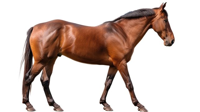 Elegant Chestnut Horse in Profile with Gleaming Coat and Maned Silhouette