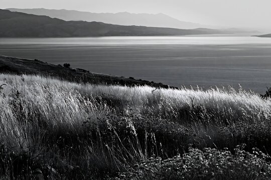 Croatian meadow above Adriatic coast during daylight