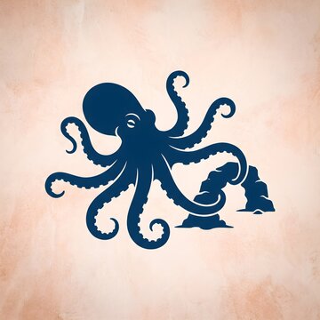 Vintage octopus illustration, blue sea creature icon, nautical animal art