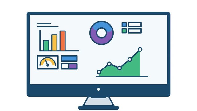 Computer monitor displaying data analytics and business intelligence dashboard with charts