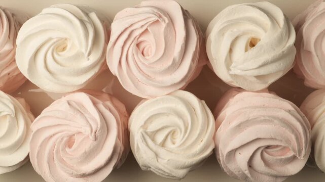 White and pink zefir marshmallow dessert top view