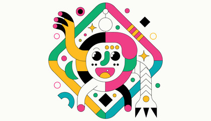 Naklejka premium colorful abstract illustration of a smiling face with geometric shapes