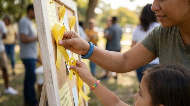 Community Members Participate In A Yellow Ribbon Awareness Event Outdoors