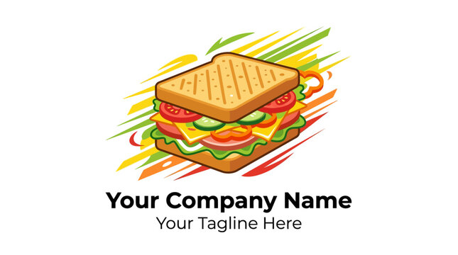 Healthy Sandwich Logo with Toasted Bread, Fresh Vegetables, and Ham