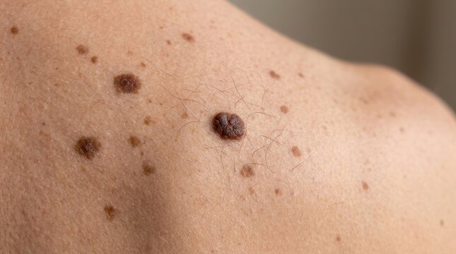 Close-up Of Human Skin With Multiple Moles And Birthmarks