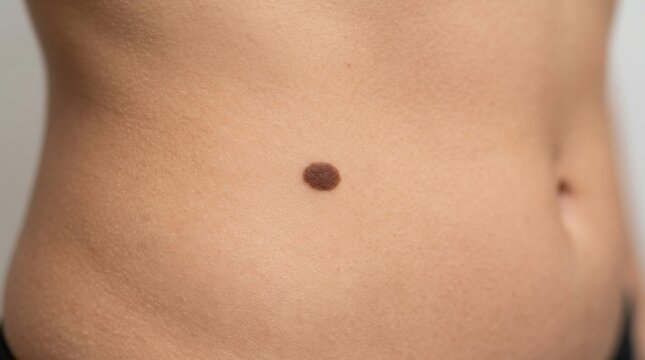 Close Up Of A Person's Abdomen Showing A Single Brown Mole