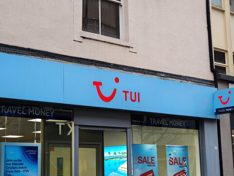 Newcastle upon Tyne,United Kingdom-11 February 2025:TUI travel agency branch, storefront view