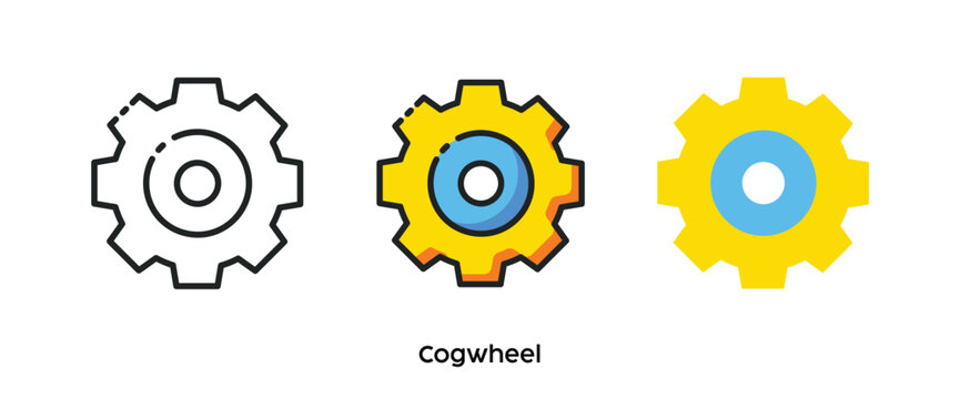 Cogwheel flat icons. Line, colors and flat icon. Multi series icon
