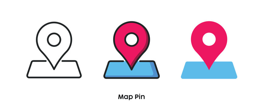 Map pin flat icons. Line, colors and flat icon. Multi series icon