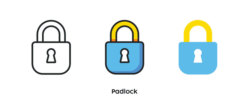 Padlock flat icons. Line, colors and flat icon. Multi series icon