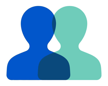 Two abstract human figures representing connection and interaction.