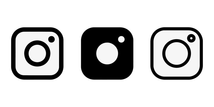 Instagram Social Media Camera Logo Icon Variations in Solid Fill and Outline Styles for Digital Marketing and Web UI Design