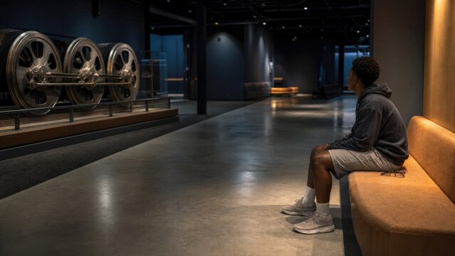 Sensory Friendly Museum Teen Pausing in Transport Gallery Rest Space