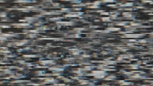 Abstract digital glitch scene with static noise and pixelated effects creating a chaotic visual experience