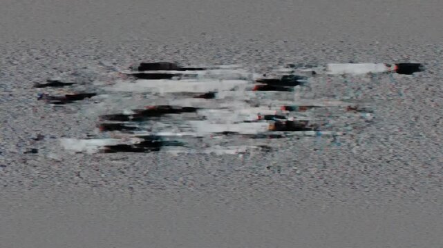 Glitched and distorted digital video frames depicting static noise and corrupted visuals