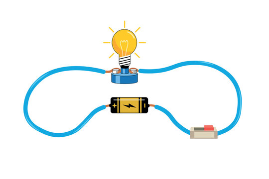 Three Lit Light Bulbs Connected in a Series Circuit With Battery and Switch Illustration