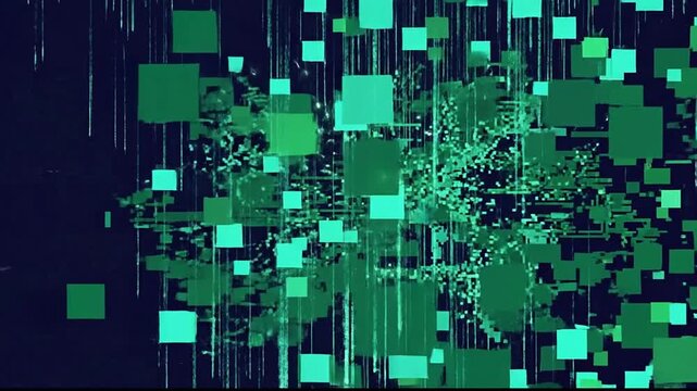 Dynamic Sequence of Pixelated Digital Data Transformations in a Futuristic Virtual Environment