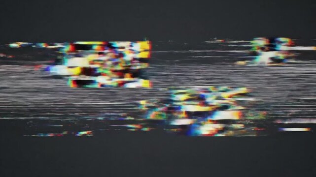 Glitch Art Video with Static Interference and Color Distortion Effects in a Dark Background