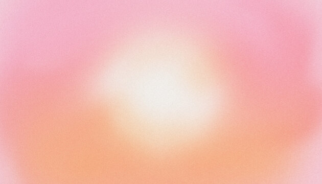 Abstract gradient background panoramic style with soft glowing powdery pink, tender orange, golden peach and pearlescent white color blend and grainy texture