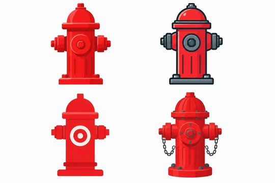 Set of Red Fire Hydrant Illustrations Isolated on White Background