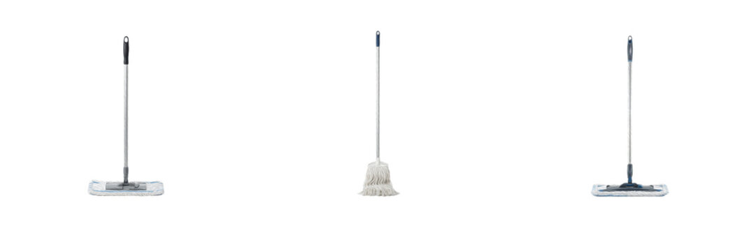 Microfiber Floor Mop and Cleaning Tool with Long Handle Isolated on Transparent Background Stock PNG Cutout High Resolution Digital Asset for Household Branding Graphic Design Commercial Use Element