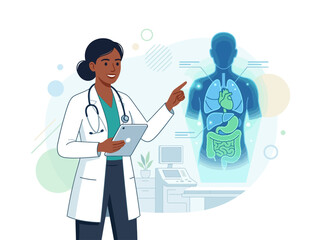 Fototapeta premium Medical Professional Explaining Human Anatomy with Digital Display