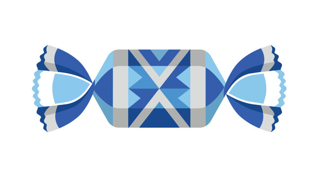 Blue wrapped candy geometric sweet treat modern flat vector illustration for confectionery branding and party decorations