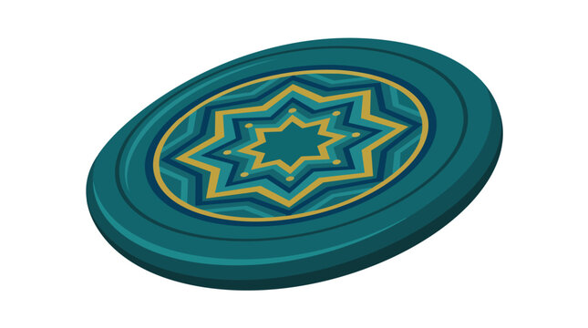 Flying disc with geometric star pattern modern flat vector illustration for summer outdoor recreation and beach games