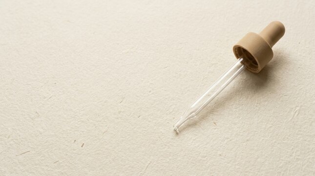 Glass Pipette Dropper on Textured Paper for Skincare and Wellness
