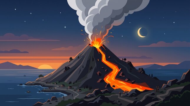 mountain in fire