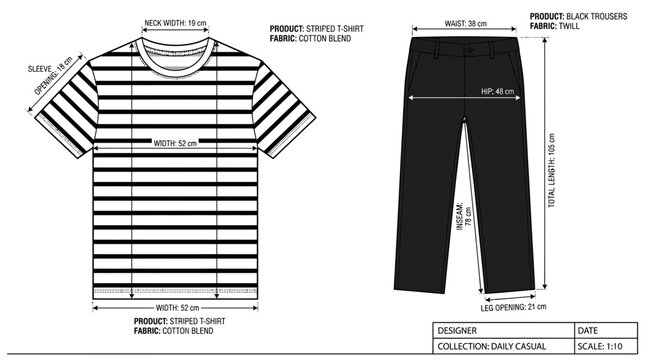 Fashion Apparel Tech Pack with Measurement Specifications