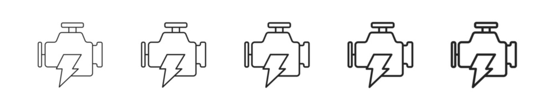 Engine vector icon in minimalist line style. Clean editable stroke illustration with geometric design and monochrome appearance, isolated on white background