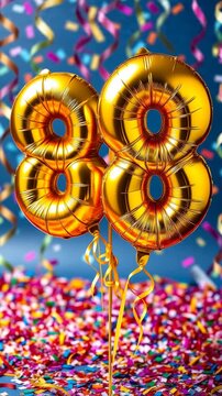 Birthday balloon number eighty eight, golden letter figure 88 celebration background AI Generative