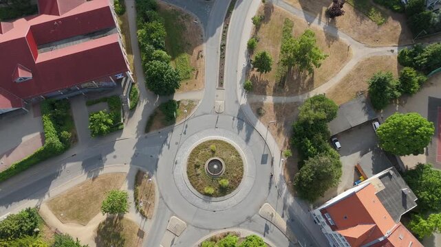 Planted Roundabout Top-down aerial in a Town Blankenburg Harz Germany