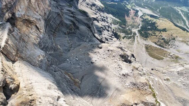 Scenic footage of the Glacier 3000 alpine landscape in Switzerland, featuring expansive glaciers, snow-covered mountains and dramatic high-altitude scenery in the Swiss Alps.