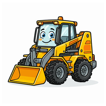 Cute Cartoon Skid-Steer Loader Vector Illustration
