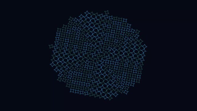 Abstract Islamic geometric spiral pattern blue neon mandala ornament motion background looping animation