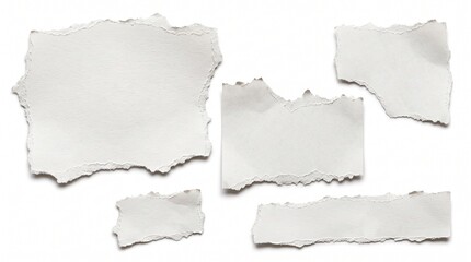 Fototapeta premium Collection of torn white paper scraps on a white background