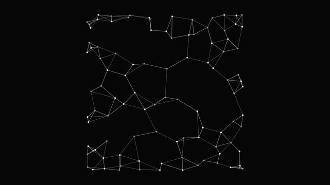 Abstract Plexus Network Structure With White Dots And Lines Forming Voronoi Geometry On Black Background