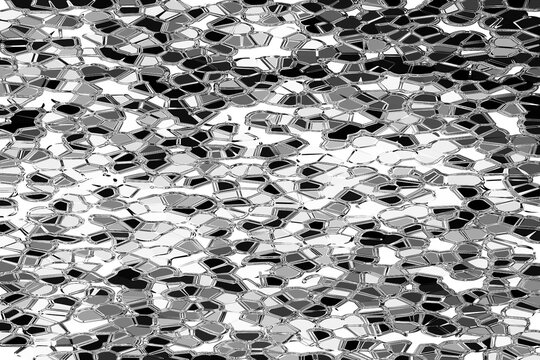 Abstract monochrome geometric pattern with irregular mosaic shapes and textured surface