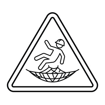 Construction Fall Protection Warning Sign Icon with Safety Net and Worker