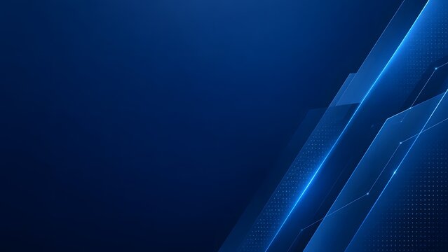ブルーの発光ラインと幾何学パネルを配置した近未来テクノロジー背景