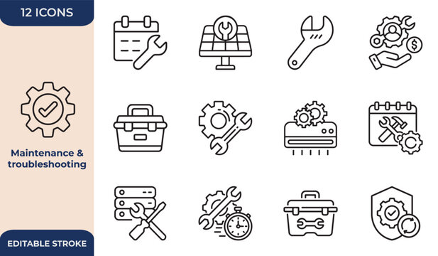 Maintenance, troubleshooting, calibration Elegant and Modern Line Icon Collection, Editable Stroke, Stylish Icon Set