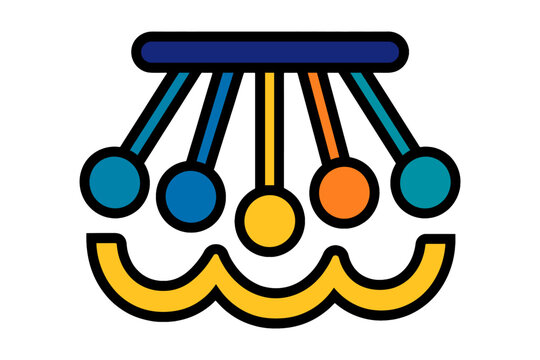 Pendulum wave motion icon with swinging balls and sine wave