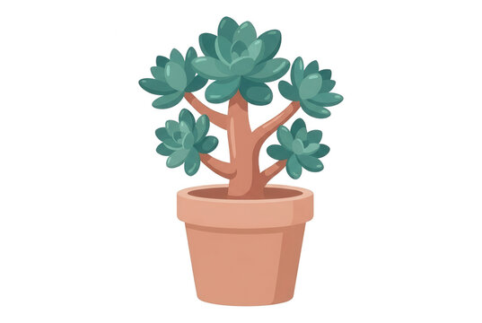 Illustration vectorielle d'une plante succulente verte avec des feuilles charnues dans un pot en terre cuite, style plat et minimaliste pour la d&eacute;coration int&eacute;rieure.