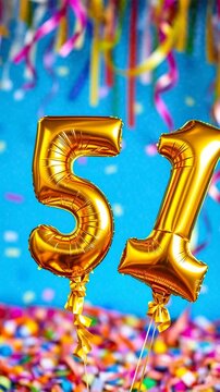 Birthday balloon number fifty one, golden letter figure 51 celebration background AI Generative