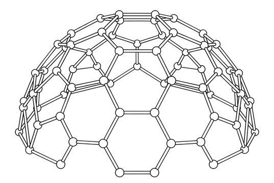 Illustration vectorielle d'un d&ocirc;me g&eacute;od&eacute;sique sch&eacute;matique avec r&eacute;seau de n&oelig;uds et de connexions g&eacute;om&eacute;triques sur fond blanc.
